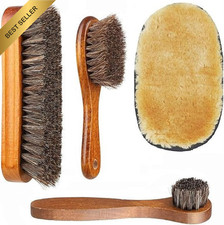 4 Pcs Horsehair Shine Shoes Brush Kit Polishing Applicator Cleaning Kit