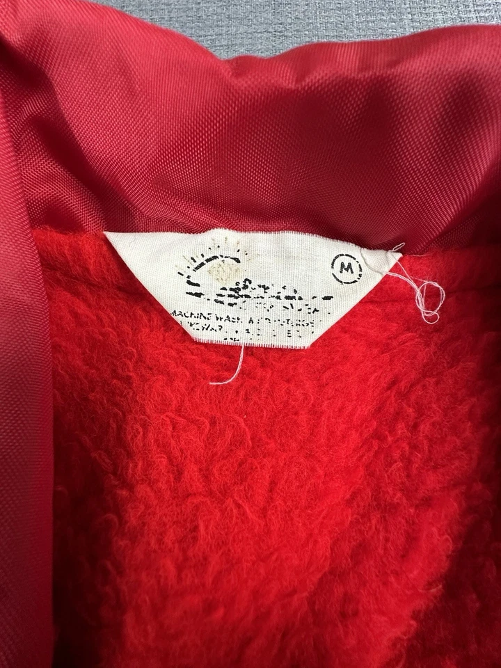 Red Lucky Lager Beer Jacket Vintage Size Small Fleece Lined - Image 3 of 4