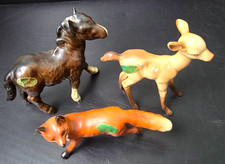 3 Small Vintage Beswick Figures, Pony, Faun and Fox, all with labels.