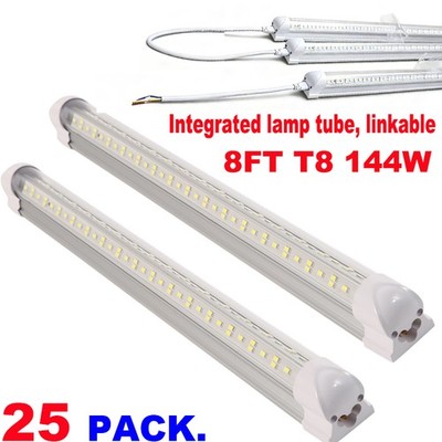 25 Pack 8ft LED Shop Light T8 Linkable Ceiling Tube Fixture 144w Daylight 6500K