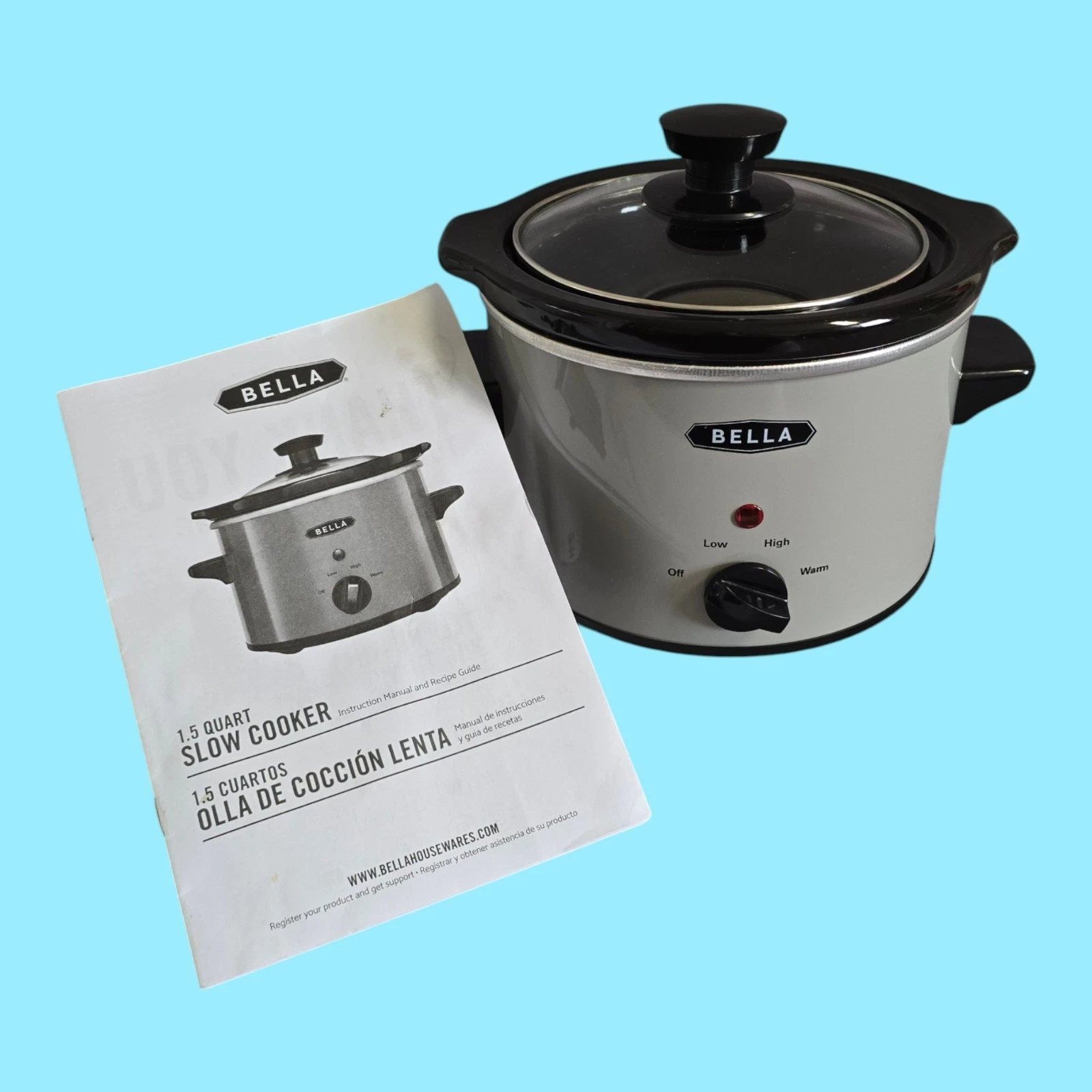 Bella 1.5 Quart Small Slow Cooker Crock WJ-1500 Gray & Black TESTED & WORKING!