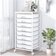 Rolling Storage Cart with Drawers,Utility Cart With 8 Drawers and Wooden Tabl...