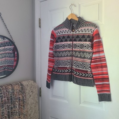 Title Nine Merino Wool Fair Isle Full Zip Sweater Sz S Nordic Geometric Art