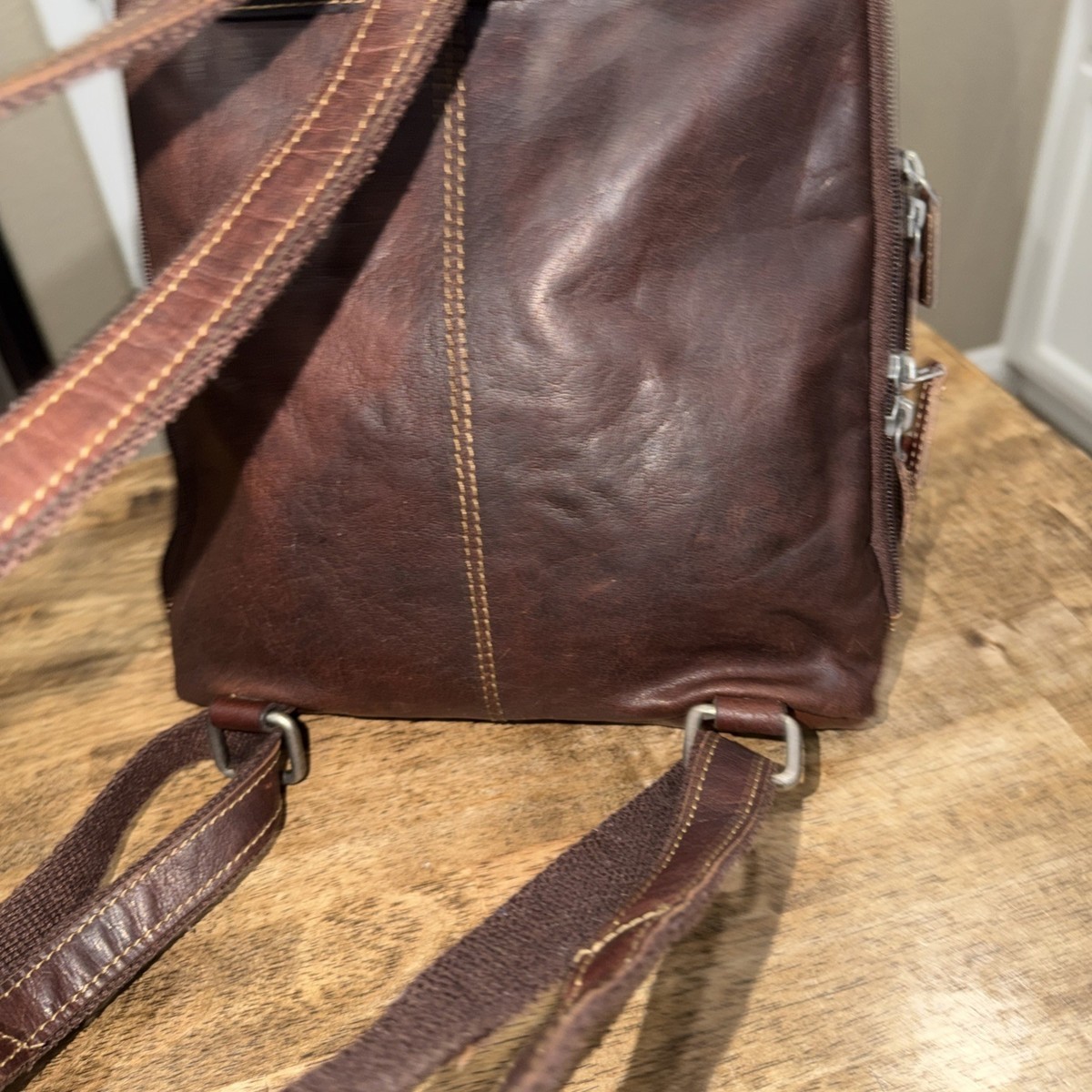 Jack Georges Brown Leather Backpack Bag 12 display picture 1