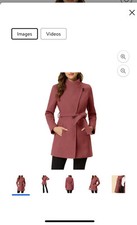 Allegra K Women s Stand Collar Tie Waist Winter Classic Coat Medium