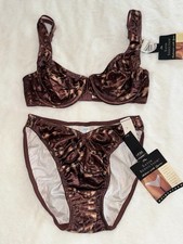 NWT VTG MAIDENFORM Satin Seduction Liquid PANTY-L BRA 38B High Leg Brief Paisley