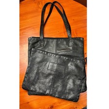 Kenneth Cole Large Black Leather Tote with smaller Leather Notebook/iPad Bag