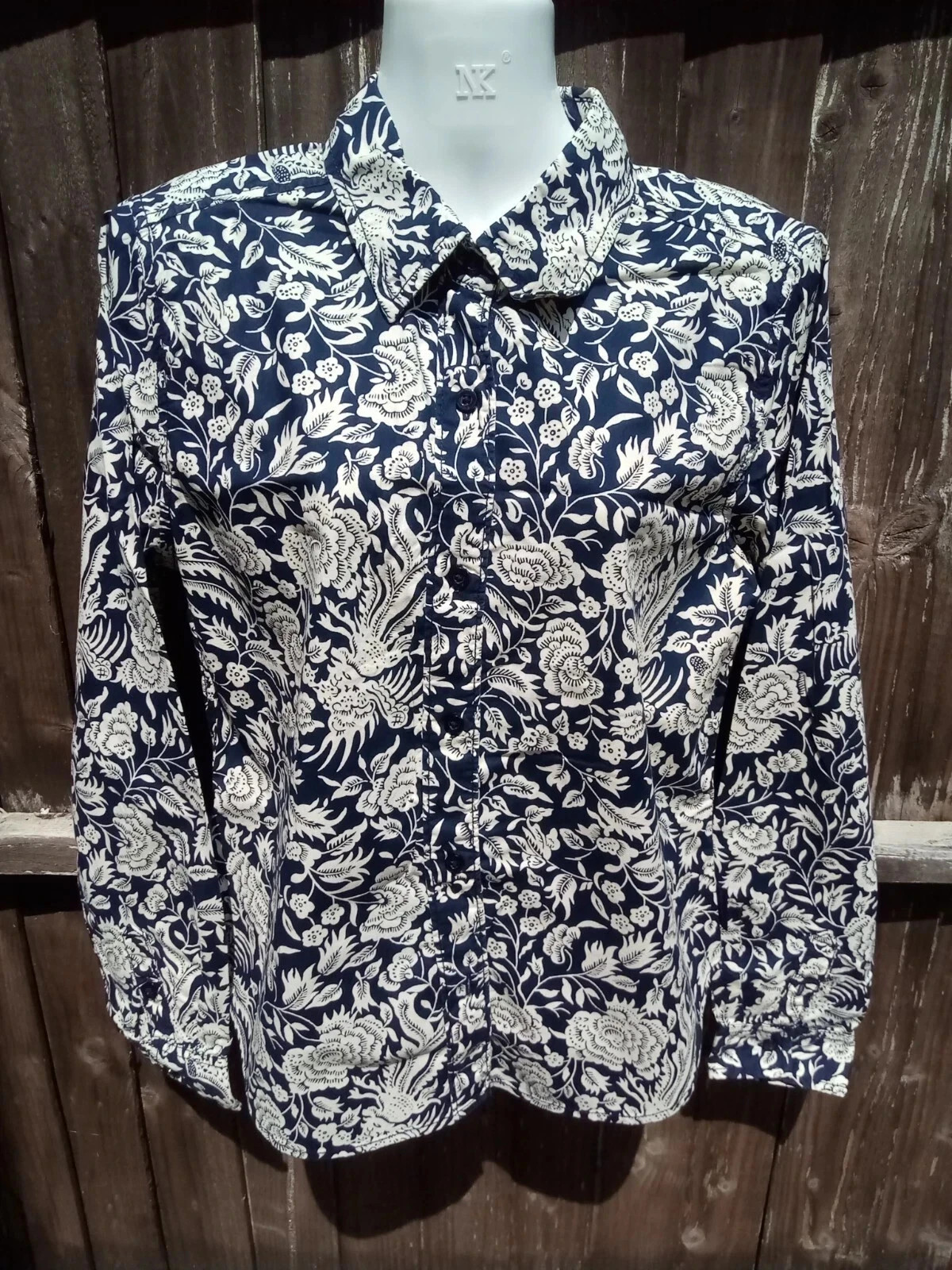 Ralph Lauren Women's Blue White Floral Polo Blouse UK Size S
