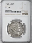 1907-S  50C BARBER SILVER HALF DOLLAR "SAN FRANCISCO MINT" NGC VF20 #6902947-021