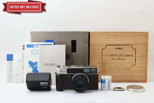 [MINT w/Flash HX-14 in Box] Konica HEXAR Rhodium Film Camera 35mm F/2 From JAPAN