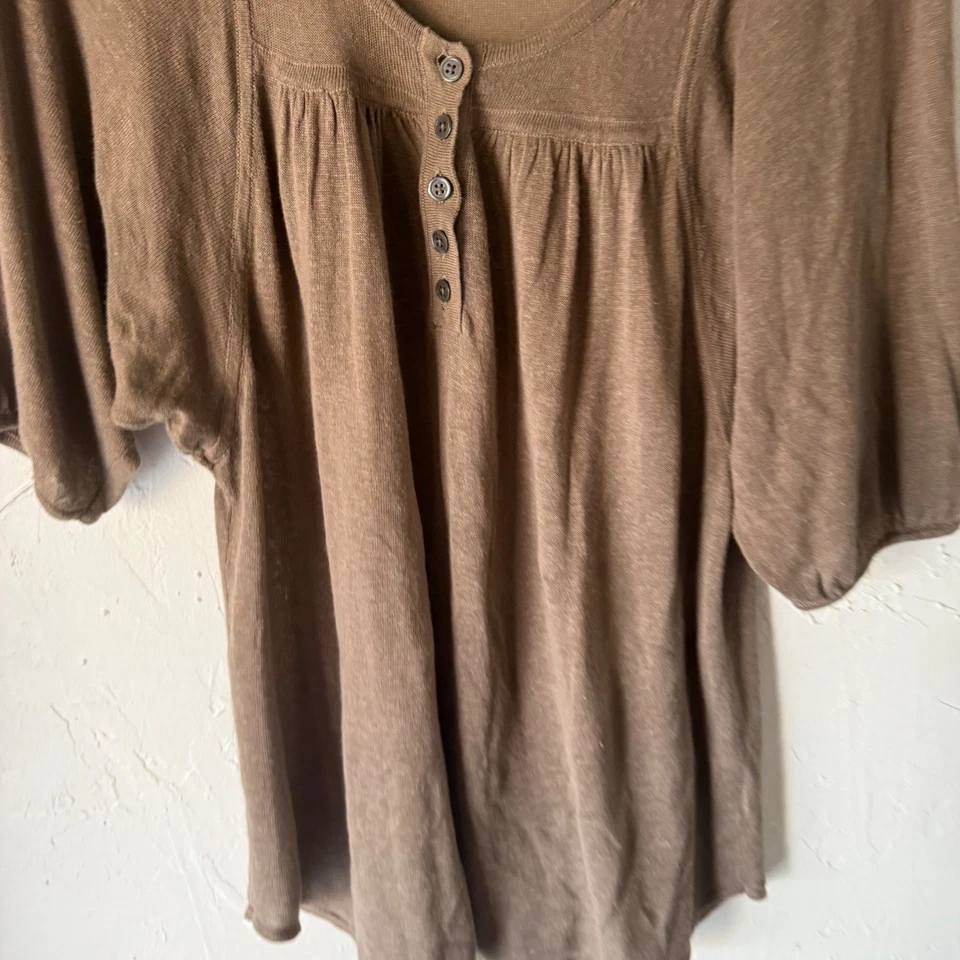 GAP Y2k Vintage Linen Blend Henley Top 3/4 Sl Brown S Babydoll Feminine Academia - Image 4 of 4