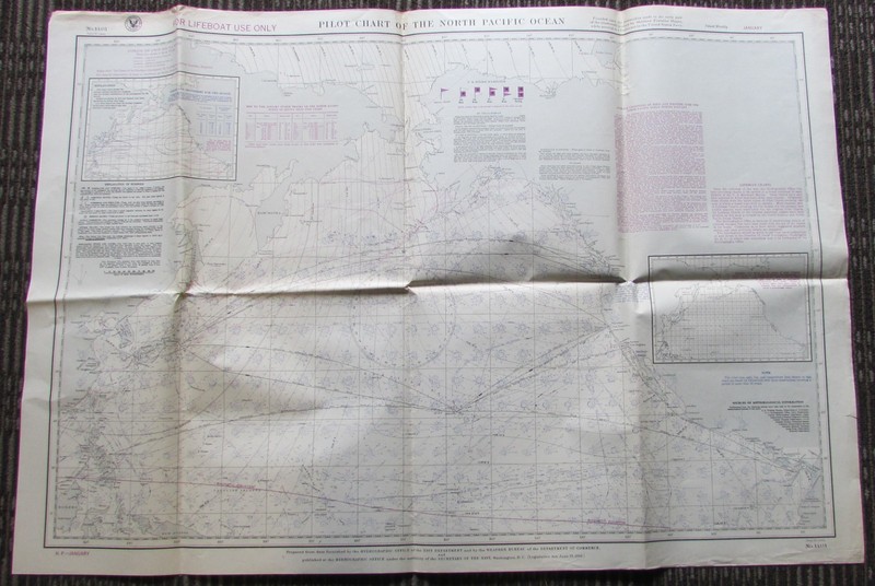 ORIGINAL 1910 U.S. NAVAL NAUTICAL LARGE 26 x 36  NAVIGATION  LIFEBOAT WALL CHART