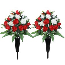 2 Sets Artificial Cemetery Flowers for Grave,Realistic Grave Flowers for Ceme...