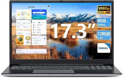 17,3 Zoll SGIN Laptop Intel N4020 Quad Core 8GB 128GB SSD Win 11 HDMI Bluetooth