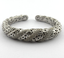 John Hardy Sterling Silver Diamond & 18K Hinged Bangle Bracelet 6 Inch 53g