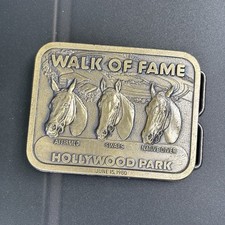 HOLLYWOOD PARK WALK OF FAME RACING HORSES BELT BUCKLE VINTAGE Made In USA