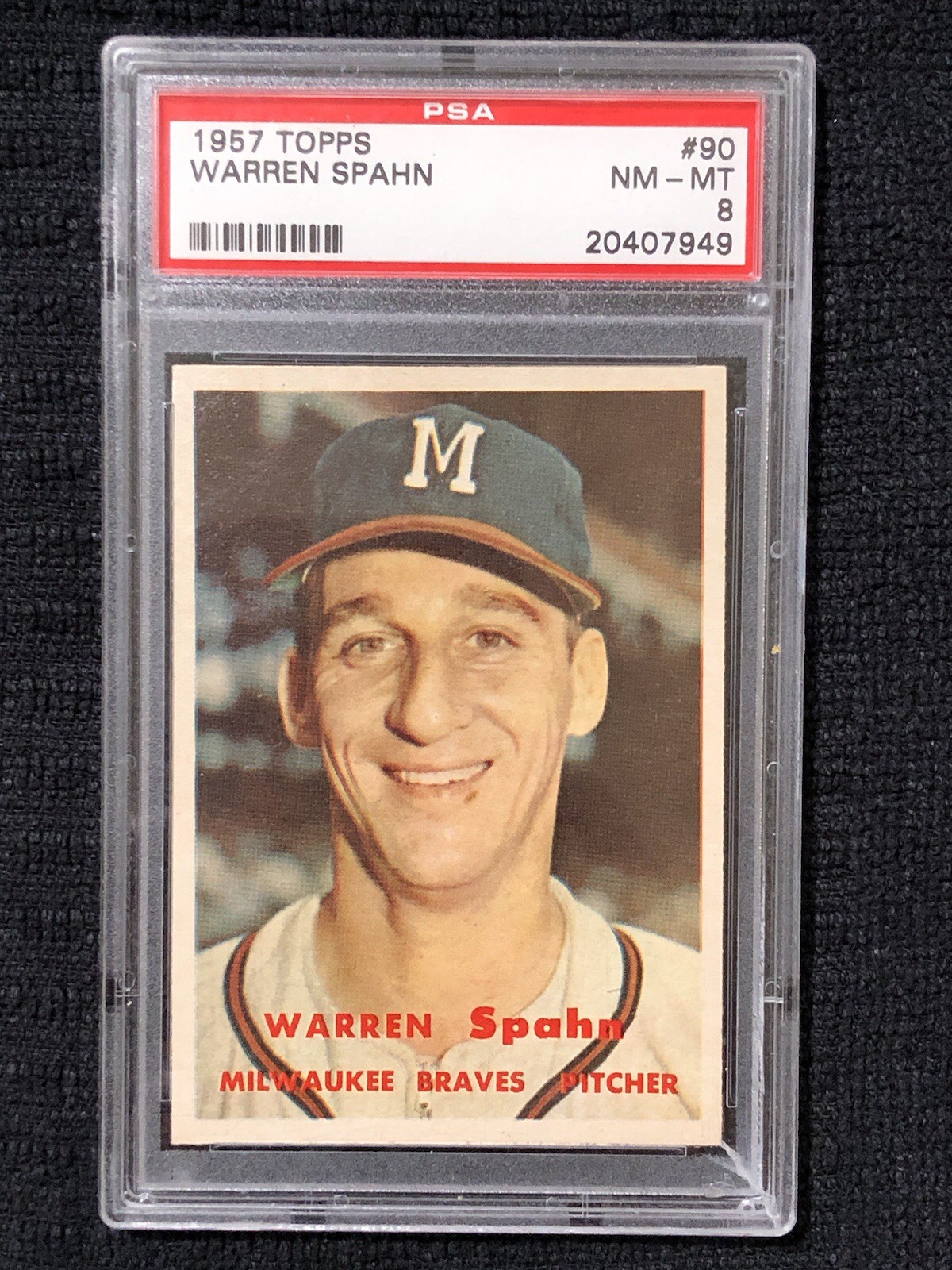 1957 TOPPS WARREN SPAHN #90 PSA 8 NM-MT -- DEAD CENTERED - SHARP CORNERS