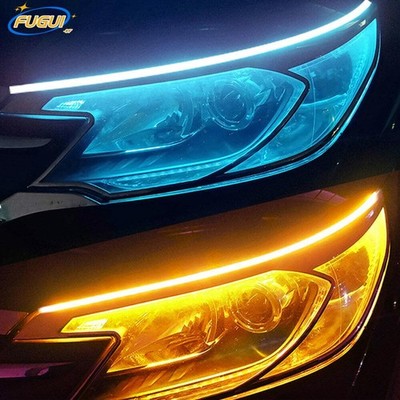 Ice Blue& Amber Car Daytime Running Light LED Strip Turn Signal Lamp Accessories