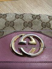 Auth Gucci Zip Purse #9202 Long Wallet InterRockingG GG Pink Canvas Leather