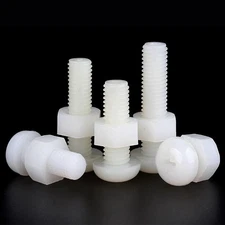 M2 - M8 White Nylon Plastic Phillips Button Head  Bolts + Nut + Flat Washer Set