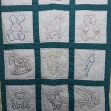 Vintage Cross Stitched Baby Quilt Completed 55X42  