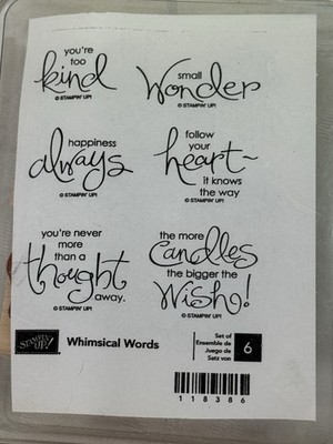 Stampin' Up! Whimsical Words Set Of Wooden Rubber Stamps Sentiments Kind Thought