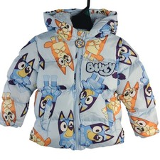NWT Bluey Light Blue Boys Hooded Puffer Coat W/ Sherpa Lining Sz 5T