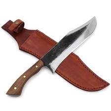 Bowie Knife, 10" Length, Natural Wood Handle, Full Tang, 1070 Carbon Steel.