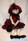 CLOTH CAT DOLL - BURGANDY SILK DRESS AND HAT  - 22 INCHES — photo 1