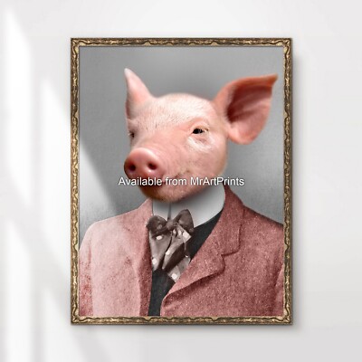 Schwein Kunstdruck Poster Wandbild schrullige Bauernhoftiere verkleidet in Kleidung