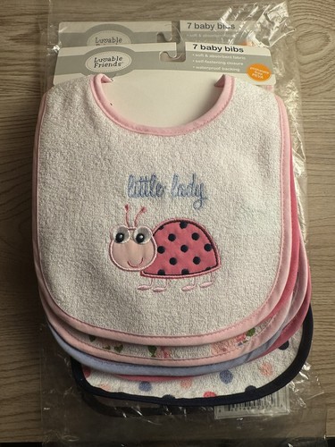 2-Packs Luvable Friends Baby Girls (7 Pack Each) Cotton Ladybug Bibs (14 Total) - Picture 2 of 9