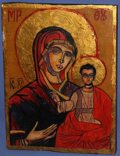 Témpera ortodoxa sobre madera pintado a mano icono de la Virgen Cristo Niño - Imagen 2 de 12