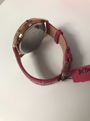 NWT Betsey Johnson Pink Fuchsia Zebra Leather Bling watch  display picture 1