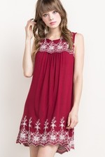 Sleeveless Maroon dress with embroidery boho top s/m/L new tunic dress