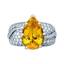 Fine Pear Cut Honey Yellow Citrine With Micro Pave Set CZ 13.56TCW Women's Band