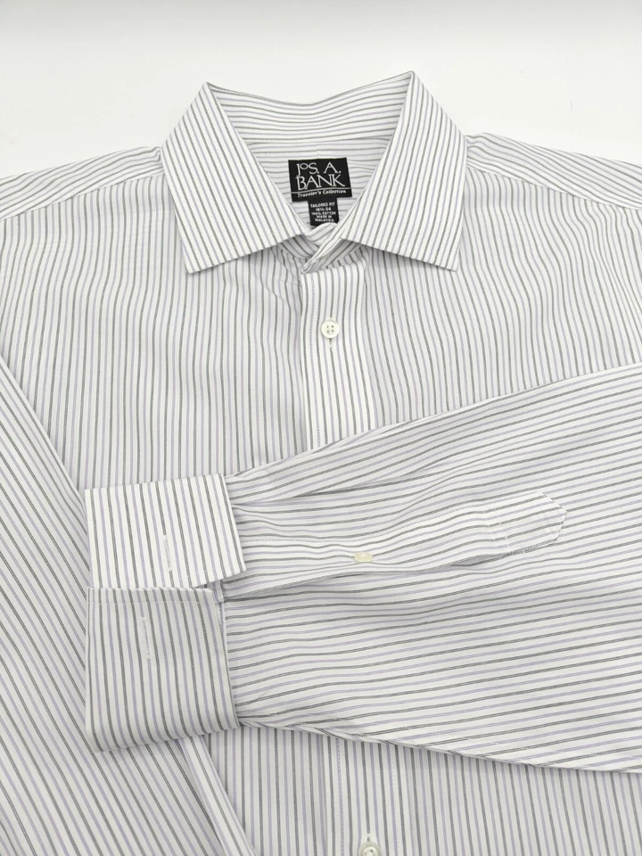 🇺🇲 Jos A Bank Travelers 16.5x34 Men's Tailored Fit French Cuff Shirt Purple - Image 2 of 4