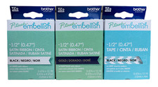 Brother P-Touch Embellish TZe Tape  Satin Ribbon 1/2" 0.47" NEW; LOT OF 3 