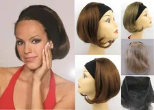 WOMENS SHORT STRAIGHT HAIR PAGE BOB WIG HAIRPIECE FALL W/ ELASTIC HEADBAND JILL