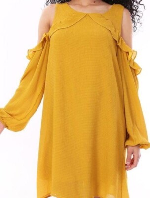 knee length mustard yellow dress Yellow Tencel Dress W/ Pockets 3XL