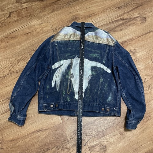 Vintage Levis Blue Denim Jacket Mens Size 46 Bull Skull Western Painted Made USA - Picture 8 of 9