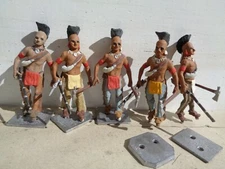 Stadden or Rose, lot of 5 American Indian Warriors painted lead soldier 54mm, JJ