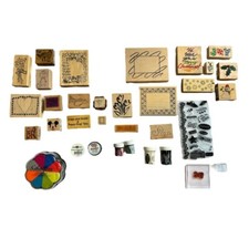 Rubber Stamp Wood Block Lot Mixed Brand Embossing Powder Color Box Inkpad