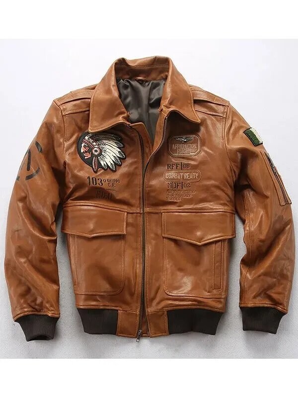 N43 Men's Real Leather RAF Flight Bomber Jacket | Men's Biker