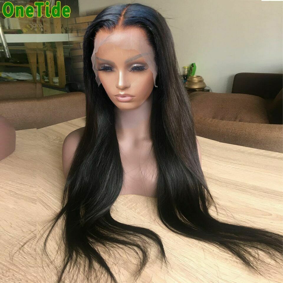 Bone Straight Lace Front Wig Brazilian Human Hair Women Pre Plucked Closure Wigs Obfite, okazja