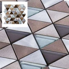 Brown Gray Aluminum Metal Crystal Glass Triangle Mosaic Tile Kitchen Backsplash