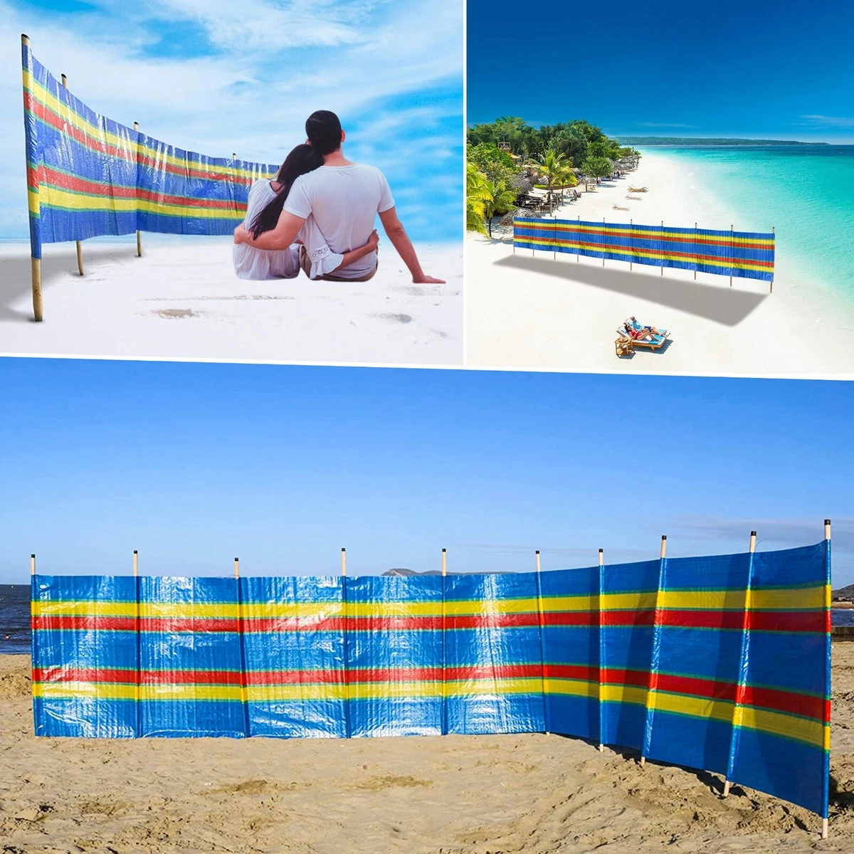 10 Pole 9 Section Windbreaker Holiday Garden Camping Beach Sun Shade Windbreak