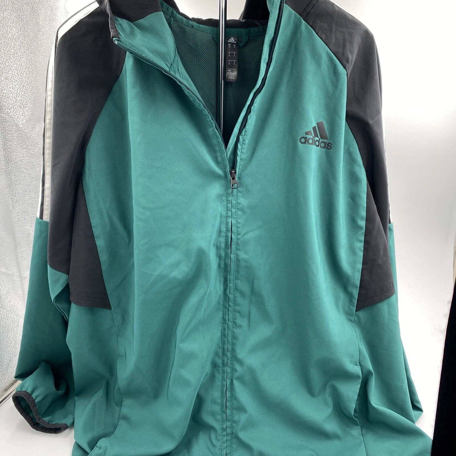 Adidas Windbreaker Jacket Mens 3-Stripe Full Zip Green Vented Size XL
