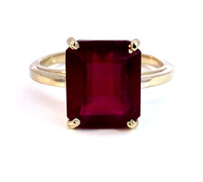Natural Emerald Cut Red Ruby Solitaire Ring 14k Yellow Gold 7.84Ct