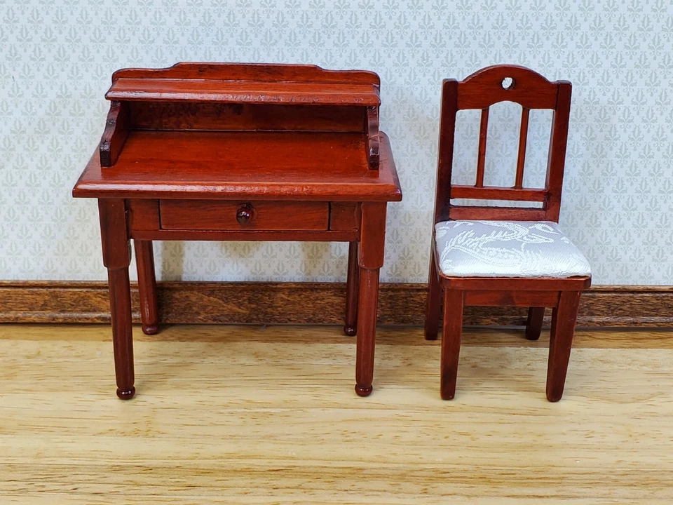 Dollhouse Writing Desk with Chair Mahogany Finish Small Profile 1:12 Scale - Image 2 of 4