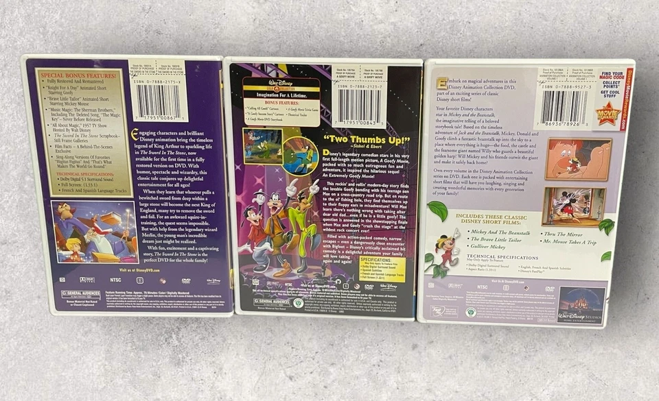 Disney Animated 3 DVD Lot: Sword In the Stone/A Goofy Movie/Mickey&The Beanstalk Foto 2 de 4